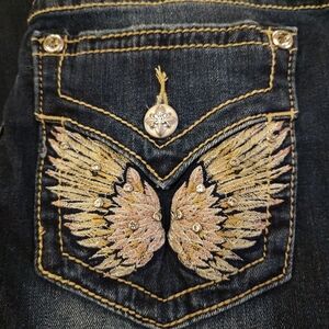 Miss Me Blue Jeans Mid Rise with Gold Embroidered Wings